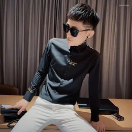 Men's Dress Shirts For Men Graphic Embroidery Man Shirt Black Hipster Slim Fit Things With Fashion 2024 In Asia Xxl