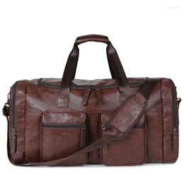 Storage Bags Leather Foldable Duffle Bag Suit Travel Waterproof Large Capacity Luggage Weekend Portable Flight Handbag Men Women