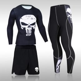 Sets Men's Running Sports Suit MMA Rashgard Male Quick Drying Sportswear Compression Clothing Fitness Training Kit Thermal Underwear