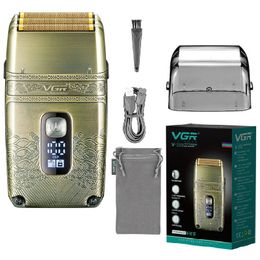 VGR Metal Wet Dry Electric Shaver For Men Rechargeable Hair Beard Razor Washable Facial Shaving Machine Bald Head 240420