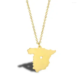 Pendant Necklaces Love Heart Spain Map Stainless Steel Chain For Women Girls Spanish Party Birthday Gift Jewellery Espagne