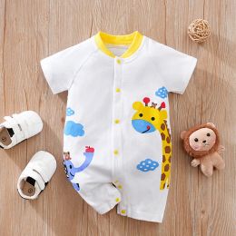 One-Pieces Summer Boys and Girls Cute Cartoon Animal Print All Cotton Casual Comfortable Short Sleeve Baby Clothing Bodysuit