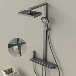 Bathroom Shower Sets Piano Keys Shower System Set Ambient Light Temperature Display Modern Showers For Bathroom Household Shower Head T240422