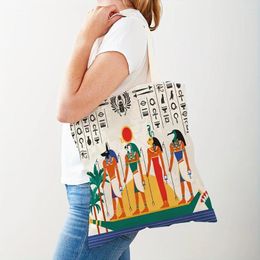 Storage Bags Ancient Egypt Totem Pharaoh Pattern Handbag 30x35cm Vintage Shoulder Bag Reusable Cartoon Shopping & School Tote