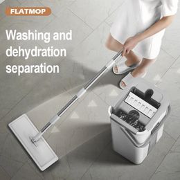 Mops Magic Floor Mop Squeeze With Bucket Flat Rotating For Wash Cleaning House Home Cleaner Easy 240418