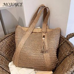 Drawstring Fashion Hand-Woven Handbags Summer Top-Handle Bags Handmade Simple Large Capacity With Tassel Pendant Casual Tote Purses