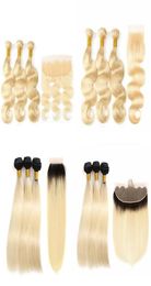 613 Peruvian Body Wave 13x4 Lace Frontal With Bundles Platinum Ombre Blonde Pre Plucked Full Lace Band Frontal Closure Weave8130957