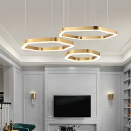 Modern Minimalism Steel Led Pendant Lights Gold Hexagon Hanging Lamp Living Room Led Luminarias Indoor Lighting Fixtures