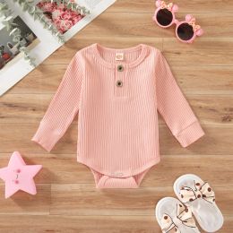 One-Pieces 024M Newborn Girls Solid Jumpsuits Long Sleeve Romper Spring Fall Baby Girls Clothing Outfits