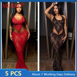 Work Dresses 5sets Bulk Items Wholesale Lots Two Piece Dress Sets Women Summer Sexy Mesh Sheer Lace-up Vest Skirts Outfits Y2k M13136