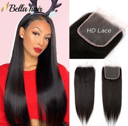 HD Transparent Top Lace Closure 4x4 100 Brazilian Peruvian Indian Malaysian Virgin Human Hair Closures 822inch Silky Straight Ha7520171