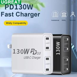 Chargers 130W 4 Port PD 3.0 GaN USB Type C Charger Fast Charging Station Double 65W Wall For MacBook iPad iPhone Samsung Laptop Notebook