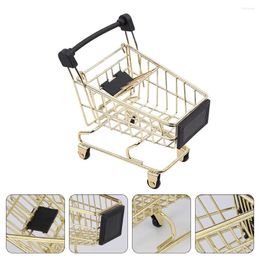 Storage Bottles Cart Basket Golden Mini Shopping Trolley Accessories Dolls Decor Plastic Ornaments Container Toys Office Home