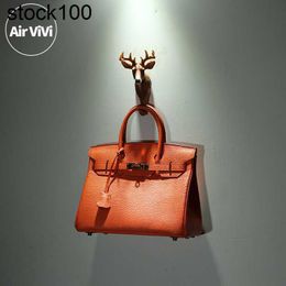 Platinum Handbag Man 2024 Spring/summer Top Layer Cowhide Women's Bag Orange Wrap Style Handmade Genuine Leather