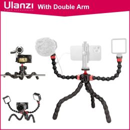 Tripods Ulanzi MT52 Flexible Octopus Tripod Monopod With Double Arm Bracket Extend 1/4 Screw Cold Shoe Smartphone Camera Tripod