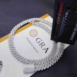 Cuban Necklace Pass Diamond Test 8-14mm Wide Gra Moissanite 18k Gold Sterling Silver Link Chain for Men Hip Hop LAX6