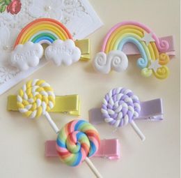 Hair Accessories Headwear 2019 New Polymer Clay Stereo Cartoon Rainbow Lollipop Baby Girl Hair Clip Hairpin Toddler Kid Children2337137