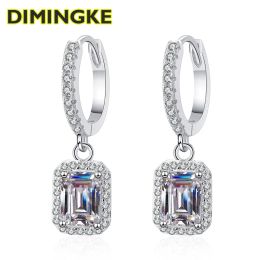 Earrings DIMINGKE 2+2 Carat Rectangular Moissanite Earrings Super Flash D VVS Pass Diamond Test 100% S925 Jewelry Wedding Women Gift