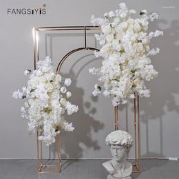 Decorative Flowers White Artificial Cherry Blossom Orchid Rose Flower Row Wedding Arch Backdrop Wall Hanging Floral El Event Party Home