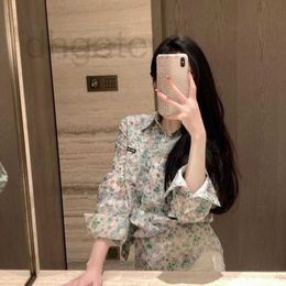 Women's Blouses & Shirts designer high Quality of Original Standard Emerald Top Long Sleeved Fragmented Flower Hot Rolled Diamond Flip Collar Minority Shirt for Women