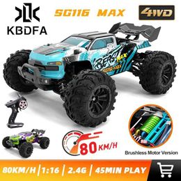 Electric/RC Car KBDFA SG116 MAX 80km/h High Speed RC Cars 1 16 Remote Control Toys 2.4G 4WD Off Road Monster Truck Professional Drift Racing Car 240424