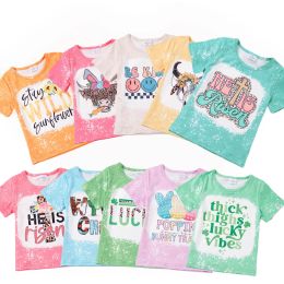 Tees Exclusice Girlymax Spring Summer Short Sleeve Outfits Baby Girls Bleached Top Tshirt Boutique Kids Clothing