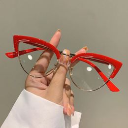 KAMMPT Vintage Cat Eye Glasses Frame Stylish Semi Metal Rim Women Eyewear Trendy Brand Design Nonprescription Eyeglasses 240410