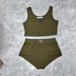 Women's Tanks & Camis designer Swimming suit set, sporty style, short suspender vest, triangle pants, women's solid color cotton knit thread, 2024 summer trend EZK2
