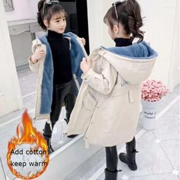 Down Coat -30 Girls Winter Jacket 2024 Kids Fashion Plus Velvet Hoodie Clothes Outerwear Teens Long Thick For Windproof Parka