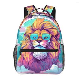 Backpack Lion Animal With Glasses Crazy Streetwear Backpacks Male Daily Lightweight High School Bags Custom Rucksack