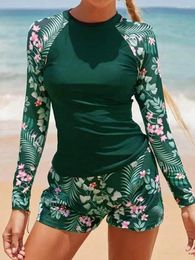 Women's Swimwear 2024 Long Sleeve Surfing Swimsuit Print Women Two Pieces Diving Clothes Beachwear Bathing Swimming Swim Suit