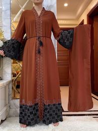 Ethnic Clothing 2024 Women Elegant Dress Dubai Party Outfits Long Sleeve Chiffon Dashiki Muslim Robe Zipper Open African Abaya Clothes