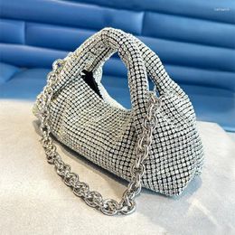 Drawstring Handle Rhinestones Evening Bag Silver Crystal Top Bags For Women Purses And Handbags Luxury Designer Banquet