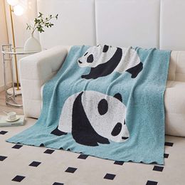 Half Velvet Panda Blanket Afternoon Sleeping Leisure Cover Office Sofa Air Conditioning Shawl Blue