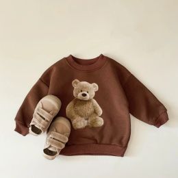 Sweatshirts Baby Clothes Little Bear Print Casual Sweater Autumn Winter Thick Girls Plush Sweater Shirt Boys Pullover Tops Soft Comfortable