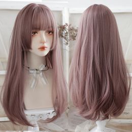 Wigs HOUYAN cosplay lolita long straight hair synthetic wig girl pink thin rattan black bangs wig heatresistant