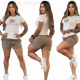 Women's Two Piece Pants designer J2963 Summer New Digital Printed Short Sleeves+Cool Silk Shorts Set 1FSX