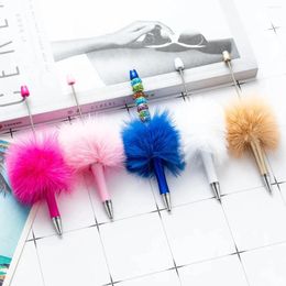 100Pcs Plush Beaded Pen Bead DIY Plastic Beadable School Office Writing Supplies Stationery Wedding Gift