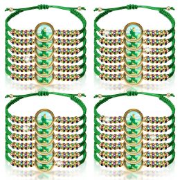 Strands 24 Pieces Mexican Bracelet Saint Jude Bracelet Catholic Green Handmade String San Judas Tadeo Rosary Bracelet Gift for Men Women