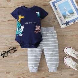 Sets Baby clothing suits baby boy suits 2021 summer new cartoon shortsleeved romper + trousers 2PCS baby girl cotton clothing suits