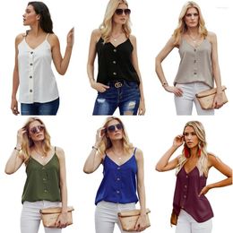 Women's Tanks Summer Vest T-shirt V-neck Single Breasted Sleeveless Backless Suspender