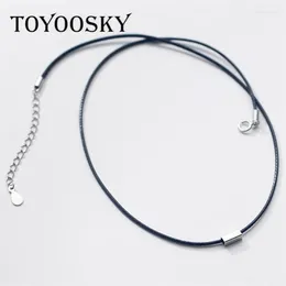 Pendants Black Leather Rope Ribbon Clavicle Necklace 40CM Brand Strand Style 925 Sterling Silver Gift For Women