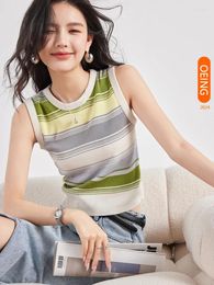 Women's Tanks Colourful Striped Slimming Vest Sleeveless O-neck Y2k Crop Top Women 2024 Summer Sexy Girl Tank Tops Clothes Female A3255