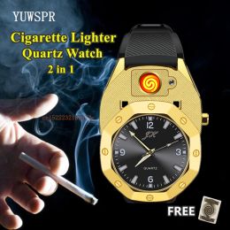 Watches Mens Cigarette Lighter Watch Creative Flameless USB Charging Watches Fashion Quartz Wristwatches Clock Gift for Men JH381