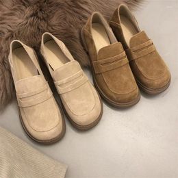 Casual Shoes Retro Cow Suede Loafer Frosted Leather Women's Spring Vintage Round Toe Literary Low Female Flats