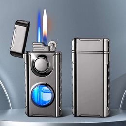 Cool Portable Without Gas Torch Lighters Double Fires Special Igniter Unusual Windproof Rechargeable Butane Without Gas Turbo Jet Flame Lighter