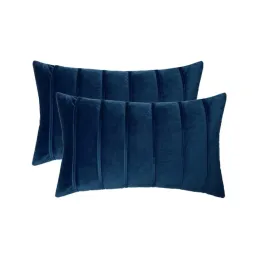 Pillow Inyahome 2Pcs Blue Velvet Pillow Covers with Striped Decorative Luxury Soft Cushion Cases for Farmhouse Couch Sofa Living Room