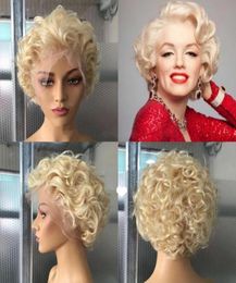 Lace Wigs Short Wavy Coloured Pixie Cut Wig Human Hair T Part 613 Blonde Frontal Loose Curly Bob Remy For Black Women99854012551205