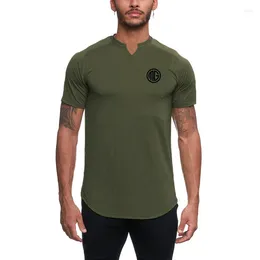 Men's T Shirts Brand Mens Training Fashion Short Sleeve Fitness Tshirt Casual Clothing Bodybuilding Trend Sports Running V-neck