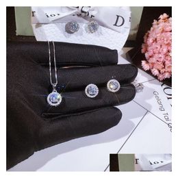 Earrings Necklace Luxury Jewellery Set New Arrival Handmade 925 Sterling Sier Round Cut White Topaz Cz Diamond Gemstones Women Stud Earr Dhy5F